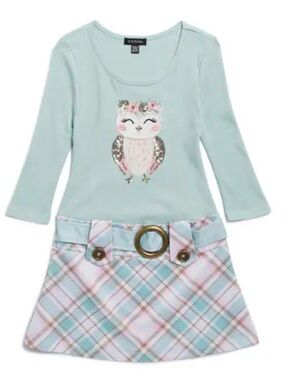 Zunie Girls Owl Sequin Plaid Dress Size 8 Nordstrom